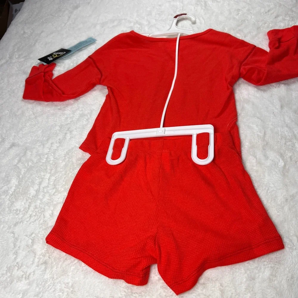 Art Class Red Waffle Knit Pajama Set Top Shorts Kids Size XS 4/5 NWT‎